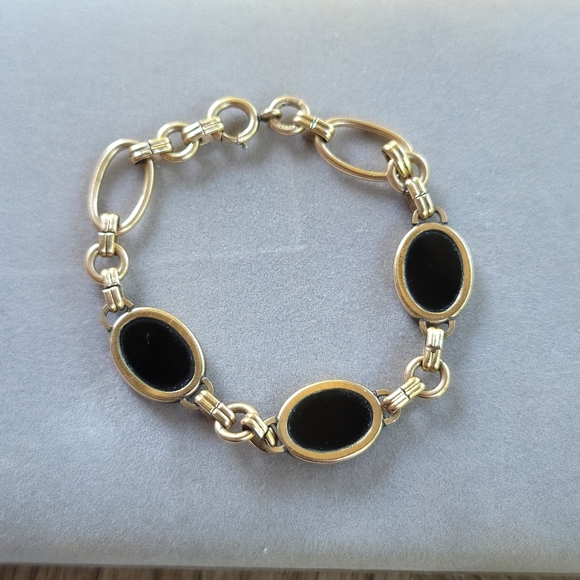 COPY - MCM 1950's Gold Filled Onyx Bracelet - Picture 5 of 5